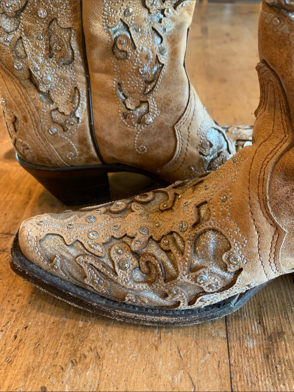 Corral Tan Leather Handcrafted Glitter Boot - Picture 12 of 16